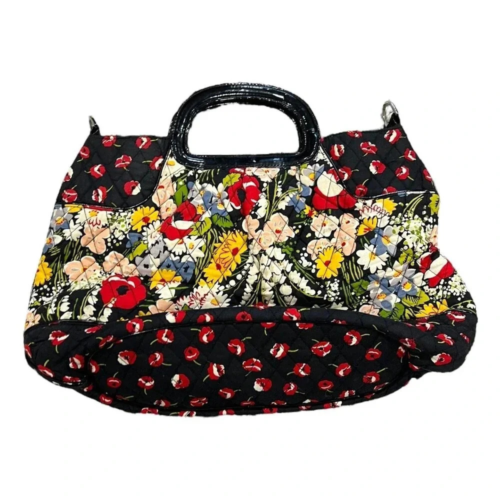 Vera Bradley Black Poppy Fields Cottagecore Quilted Bag